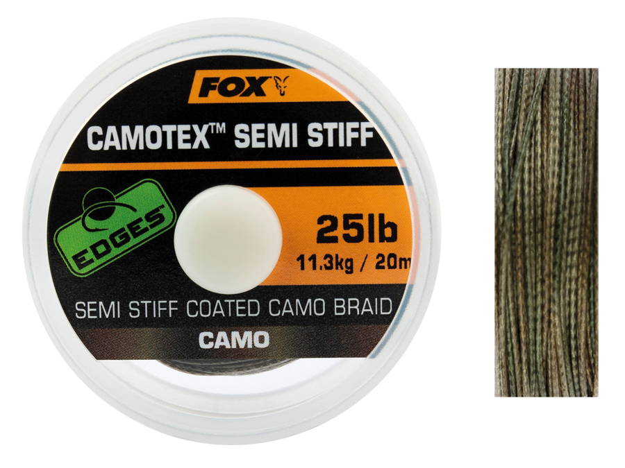 FOX EDGES CAMOTEX STIFF,STIFF COATED CAMO BRAID 15,20,or 25lb light or dark camo 