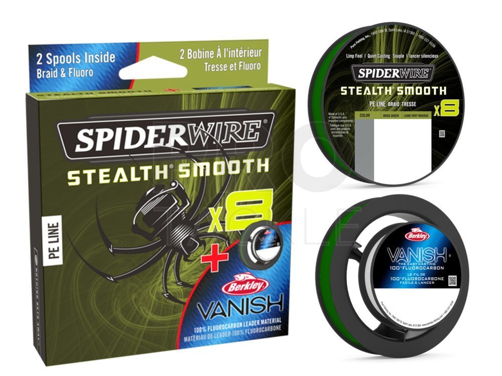 Spiderwire Duo Spool Stealth Smooth 8 braided PE mainline and Clear Vanish  100% Fluorocarbon - Braided lines - PROTACKLESHOP